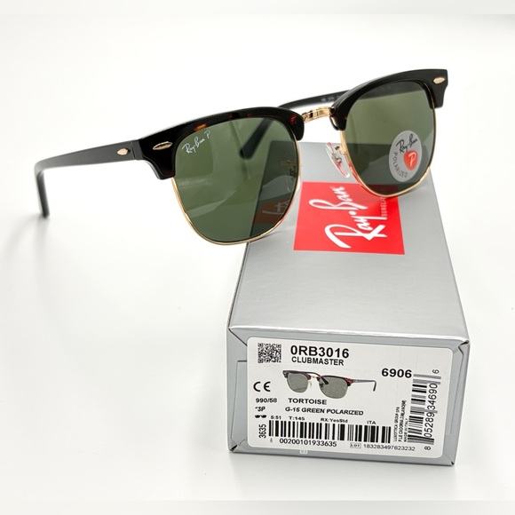 Ray-Ban Polarized Clubmaster Sunglasses Classic Hipster 990/58 Tortoise 51mm - Picture 9 of 14